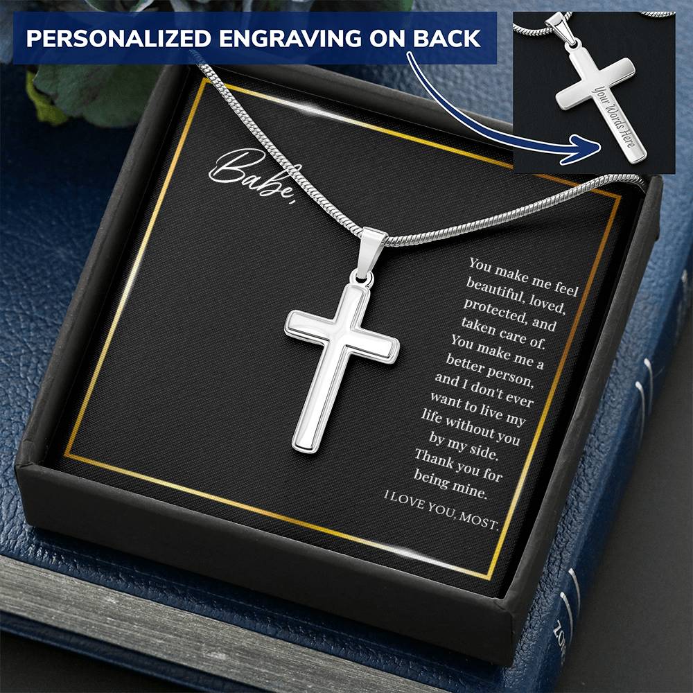 Baby I Love You Most-Gift For Valentine's Day Customize Engraved Cross Necklace