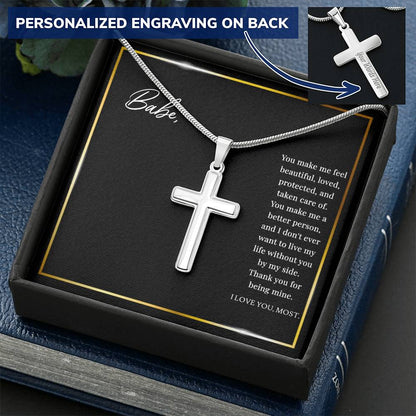 Baby I Love You Most-Gift For Valentine's Day Customize Engraved Cross Necklace