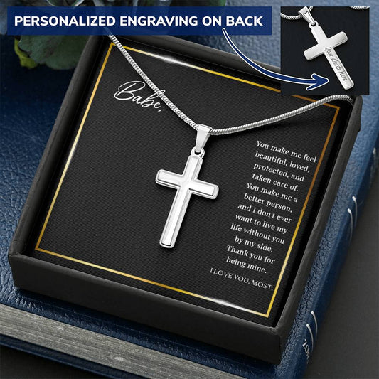 Baby I Love You Most-Gift For Valentine's Day Customize Engraved Cross Necklace