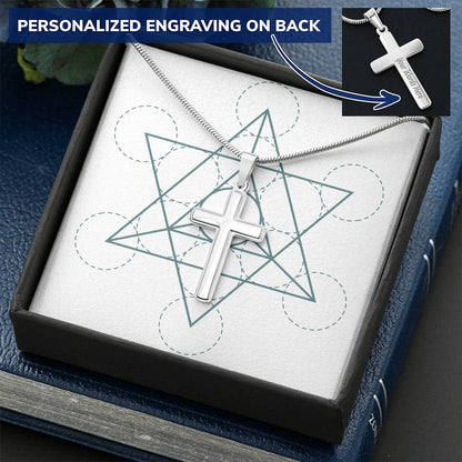 Angel Card Reading Cross Pendant Cross Chain Star Tetrahedron Customize Engraved Cross Necklace
