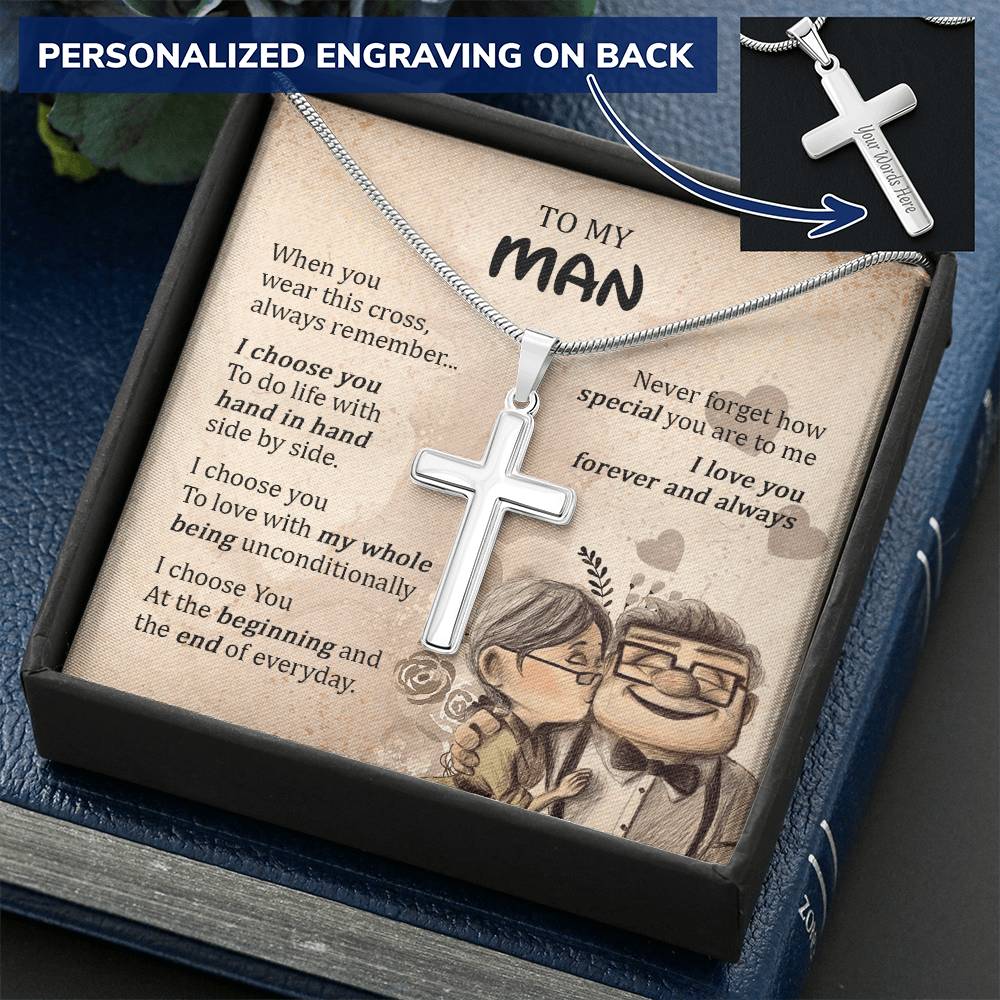For Your Man - Love With My Whole Being - Cross Customize Engraved Cross Necklace