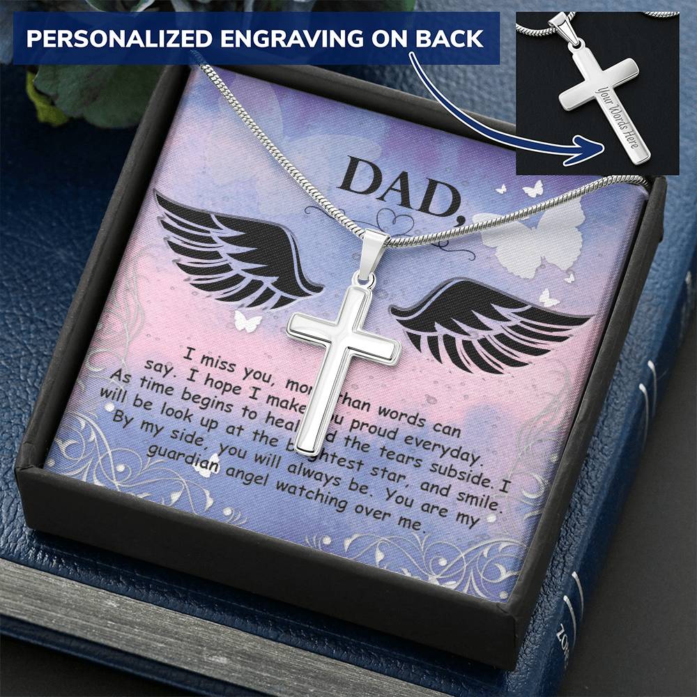 Dad I Miss You Customize Engraved Cross Necklace