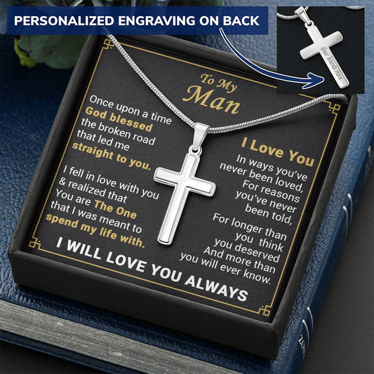 For Your Man - Longer Than You Think - Cross Customize Engraved Cross Necklace