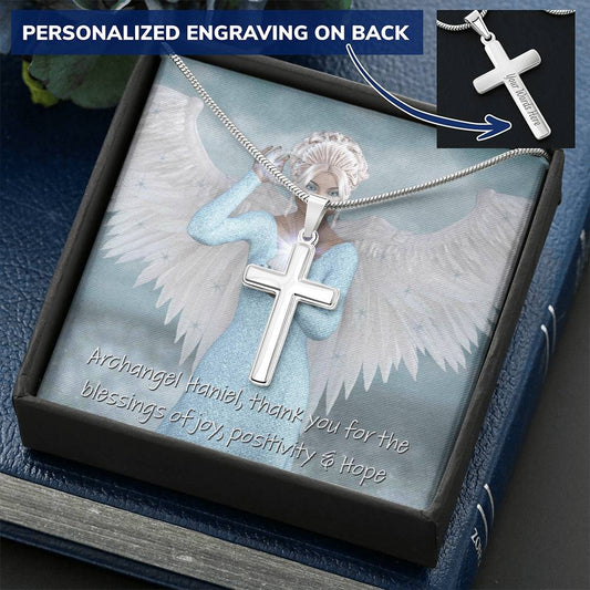 Archangel Haniel Cross- Customize Customize Engraved Cross Necklace