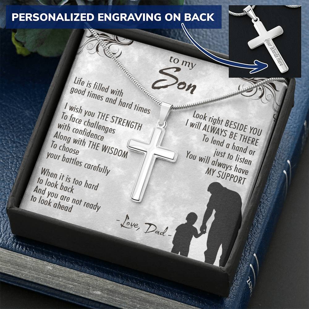 For Son - Beside You - Cross Customize Engraved Cross Necklace