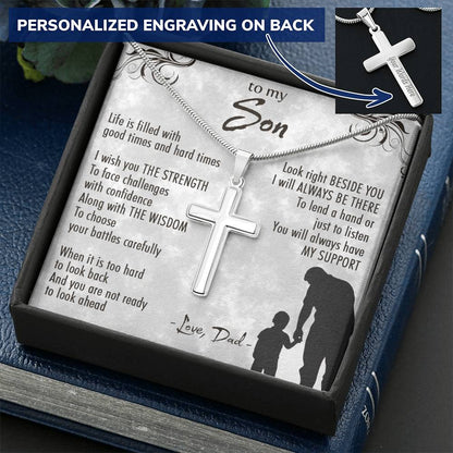 For Son - Beside You - Cross Customize Engraved Cross Necklace