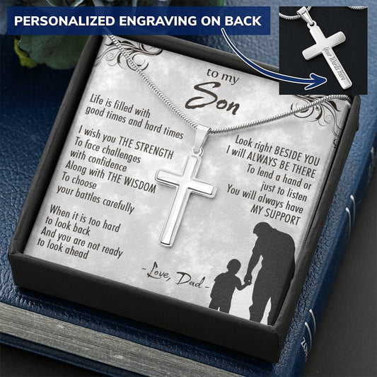 For Son - Beside You - Cross Customize Engraved Cross Necklace