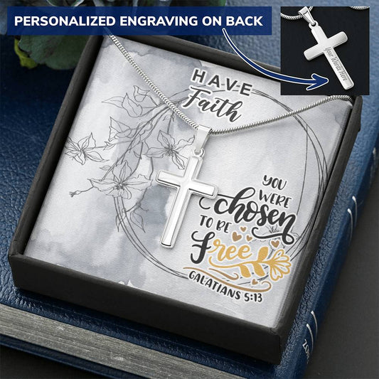 Dad To Son Gifts - You Were Chosen To Be Free Customize Engraved Cross Necklace