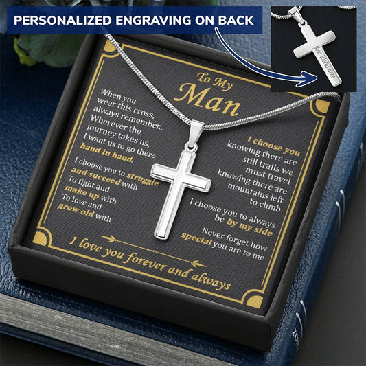 For Your Man - Struggle And Success - Cross Customize Engraved Cross Necklace