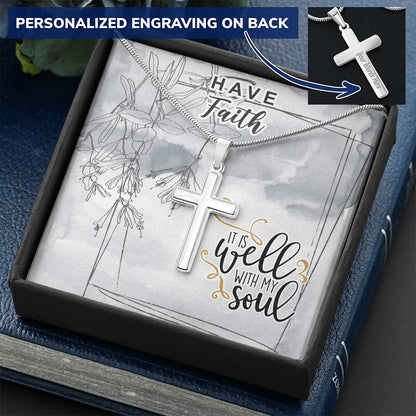 Dad To Son Gifts - It Is Well With My Soul Customize Engraved Cross Necklace