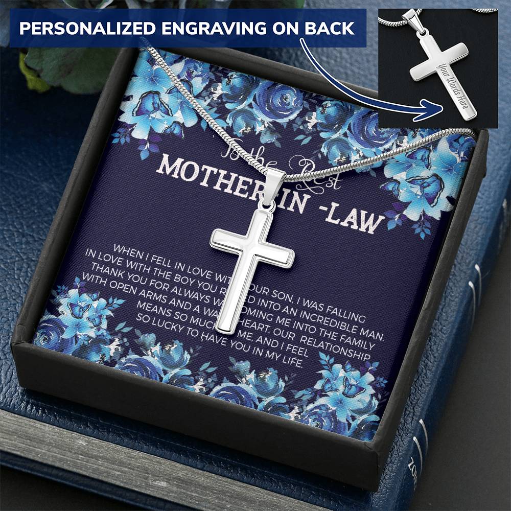 A Cross For The Best Mother-In-Law Customize Engraved Cross Necklace