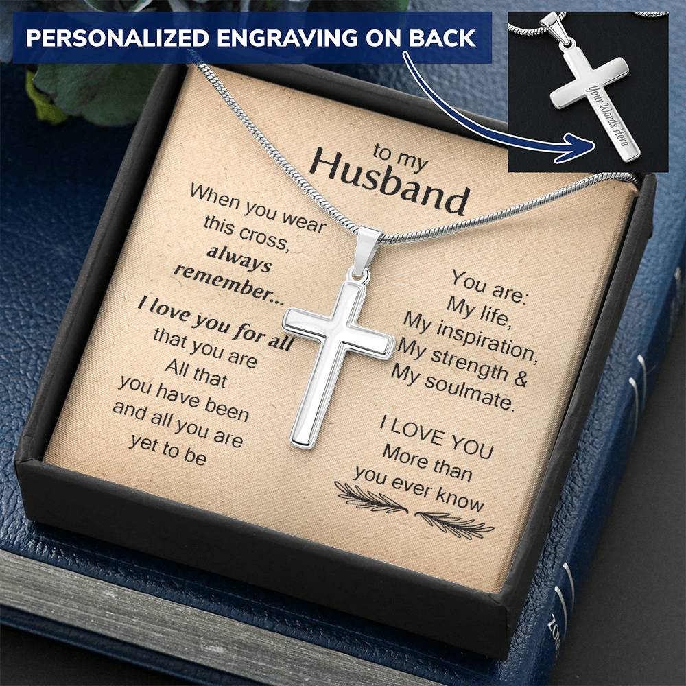 For Husband - My Soulmate - Cross Customize Engraved Cross Necklace