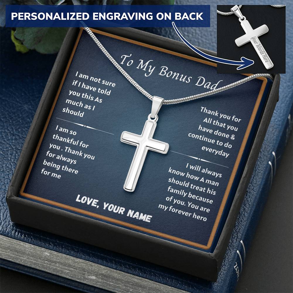Bonus Dad Message Card 3 Customize Engraved Cross Necklace