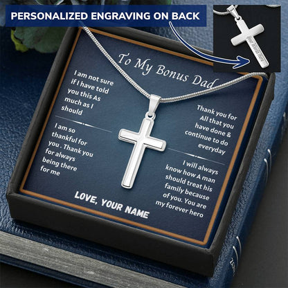 Bonus Dad Message Card 3 Customize Engraved Cross Necklace