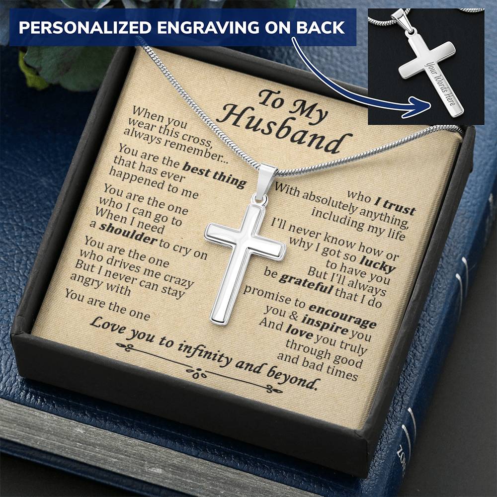 For Husband - When I Need A Shoulder - Cross Customize Engraved Cross Necklace