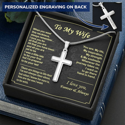 To My Wife Cross Necklace Customize Engraved Cross Necklace