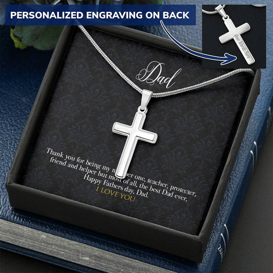 Father Day Cross Pendant Customize Engraved Cross Necklace