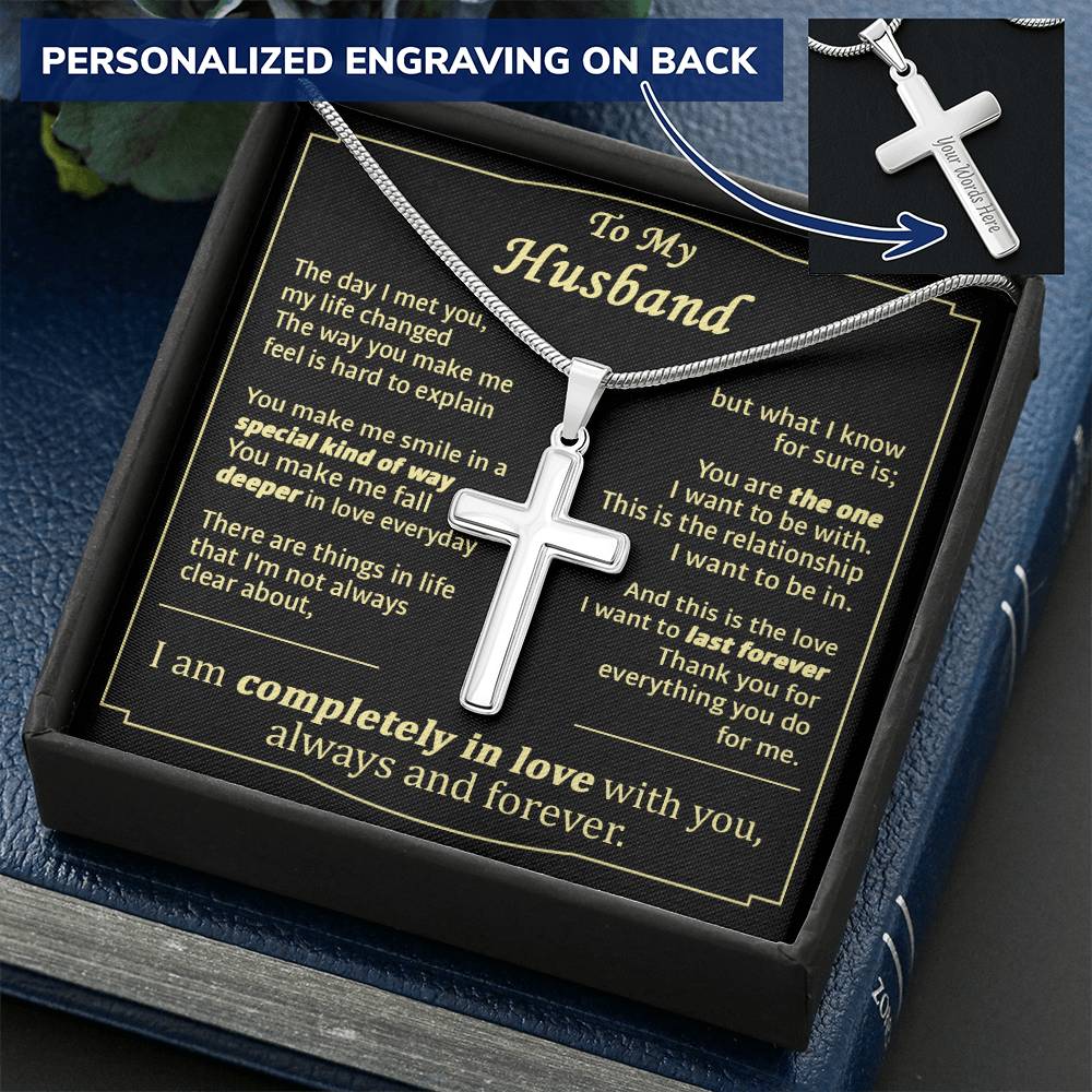 For Husband - The Day I Met You - Cross 1 Customize Engraved Cross Necklace