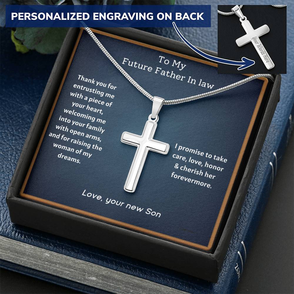Father Of The Bride Gift - Message #1 Customize Engraved Cross Necklace