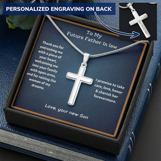 Father Of The Bride Gift - Message #1 Customize Engraved Cross Necklace