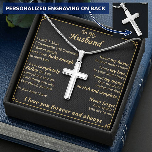 For Husband - Lucky Enough - Cross Customize Engraved Cross Necklace