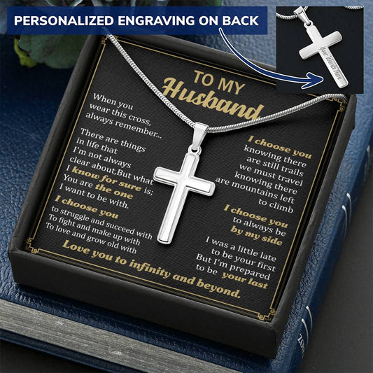 For Husband - I Want To Be With You - Cross Customize Engraved Cross Necklace