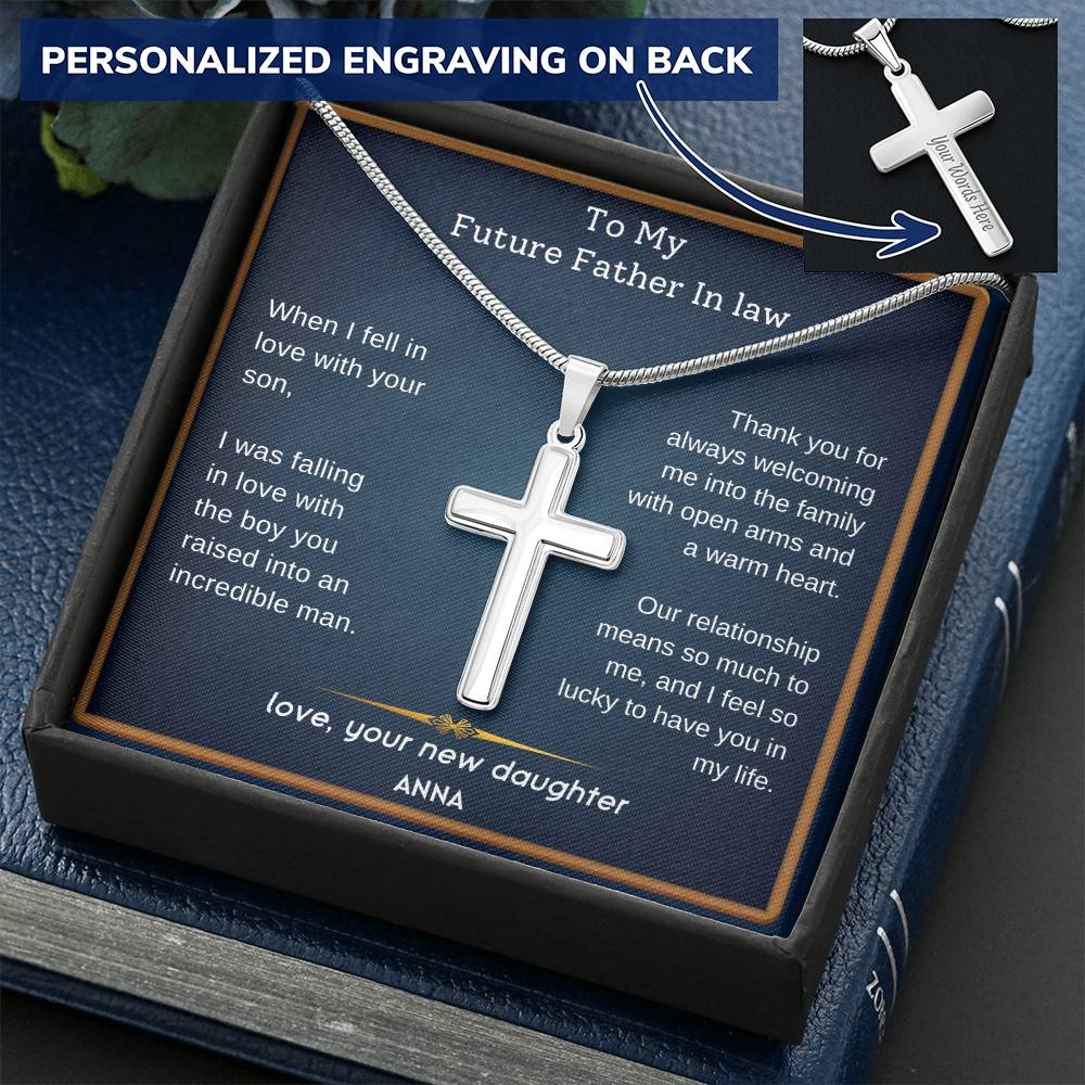 Future Father In Law- When I Fell Customize Engraved Cross Necklace
