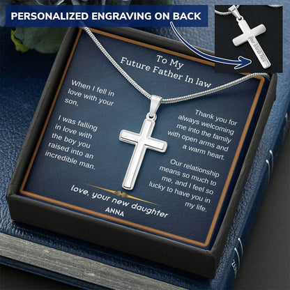 Future Father In Law- When I Fell Customize Engraved Cross Necklace