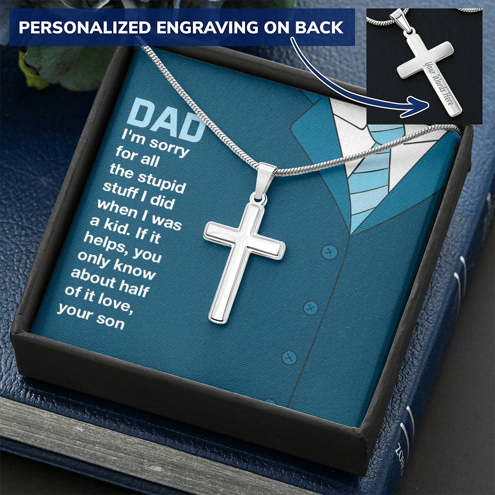 Dad Customize Cross Necklace With Message Card Gift For Father's Day. Customize Engraved Cross Necklace
