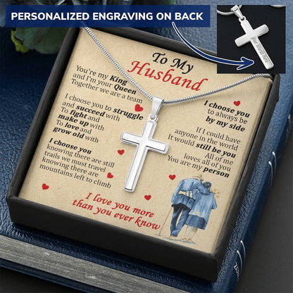 For Husband - All Of Me - Cross Customize Engraved Cross Necklace