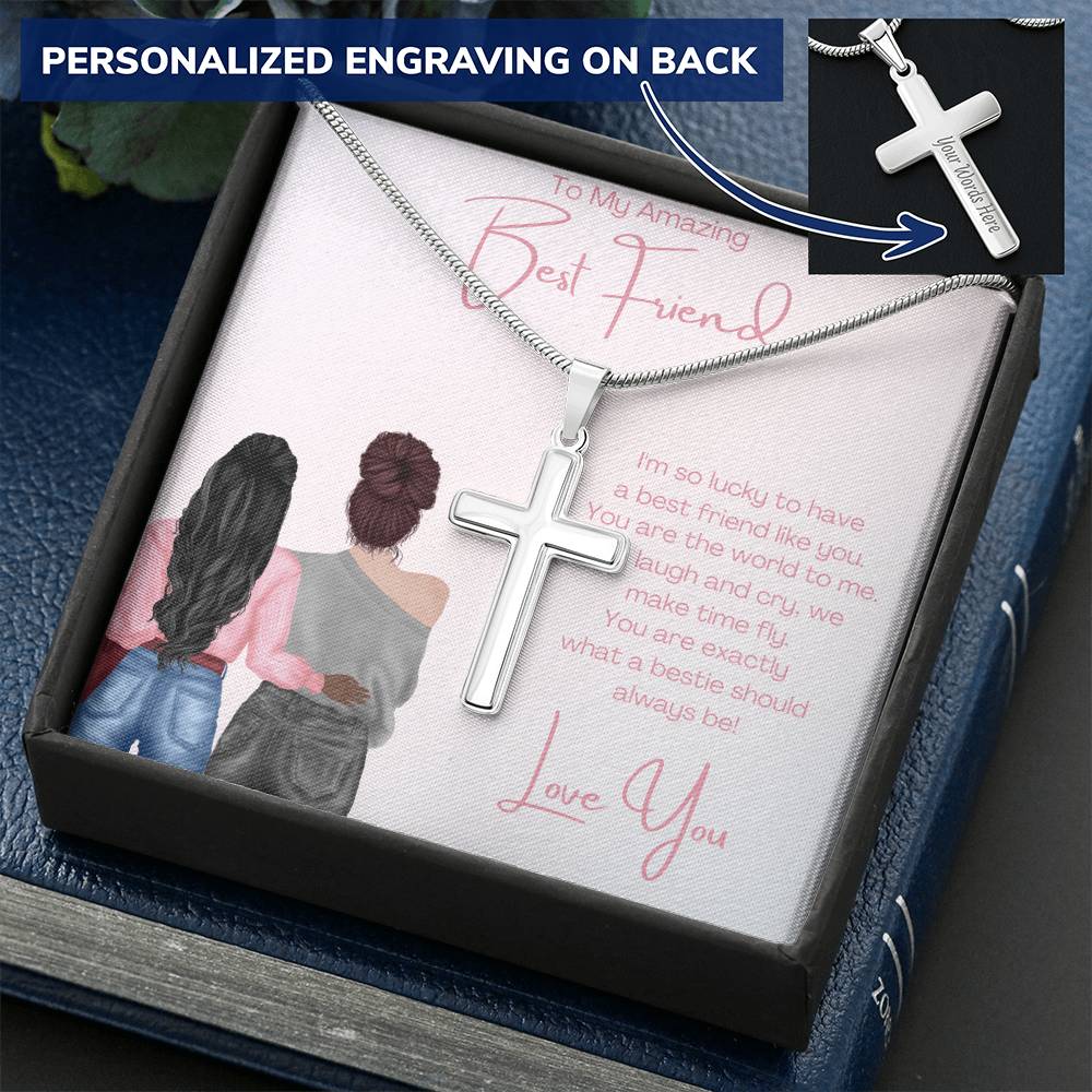 Amazing Best Friend - Customize Cross Customize Engraved Cross Necklace