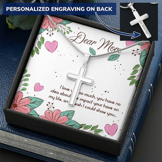 Dear Mom Customize Cross Necklace Customize Engraved Cross Necklace