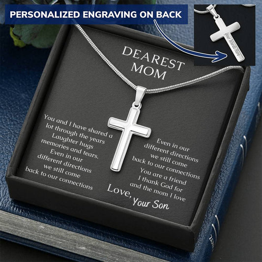 Dearest Mom  Warm Your Mothers Heart With This Necklace Customize Engraved Cross Necklace