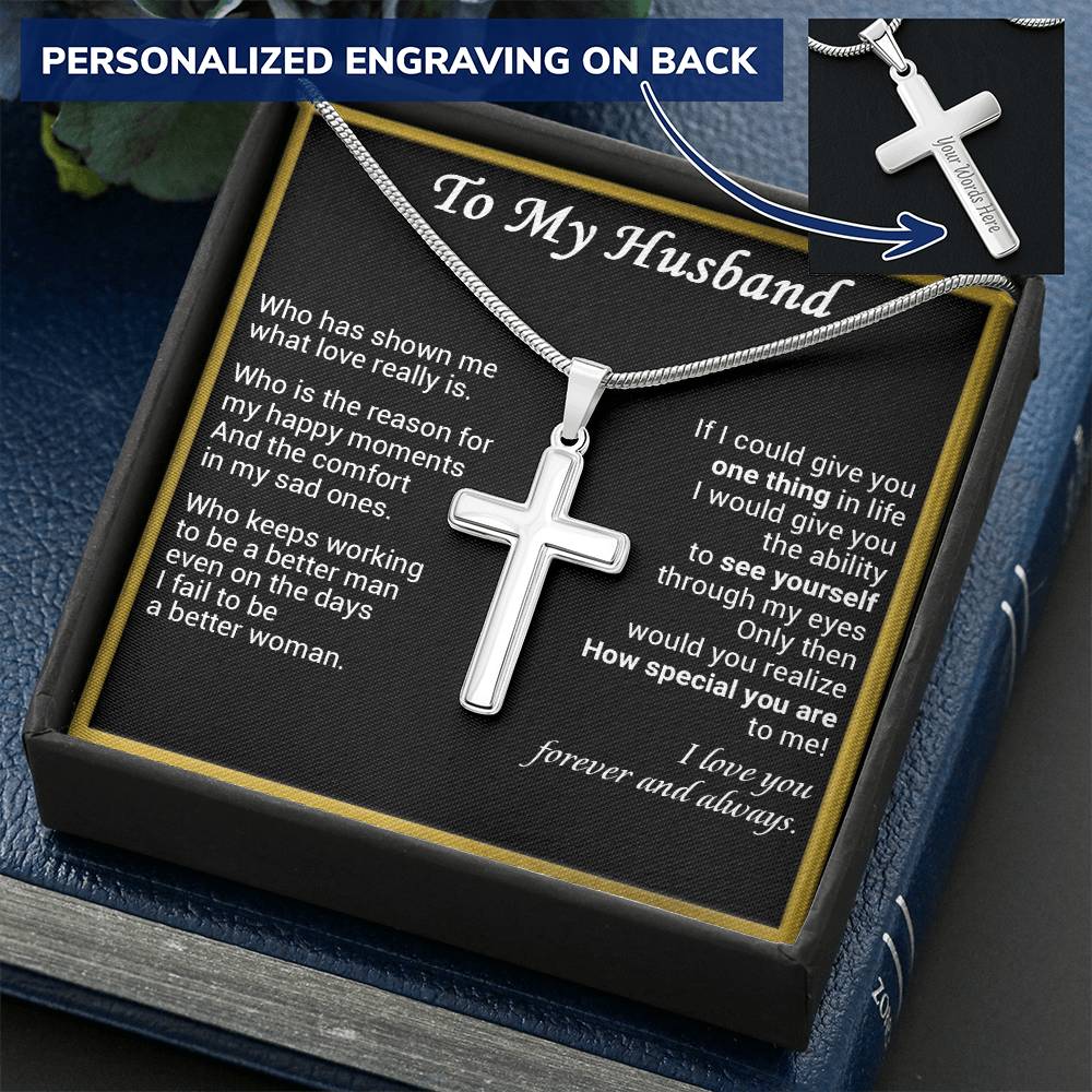 Gift For Husband - My Eyes - Cross Customize Engraved Cross Necklace