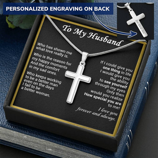 Gift For Husband - My Eyes - Cross Customize Engraved Cross Necklace
