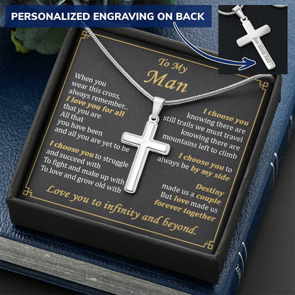 For Your Man - Love Made Us Together - Cross Customize Engraved Cross Necklace