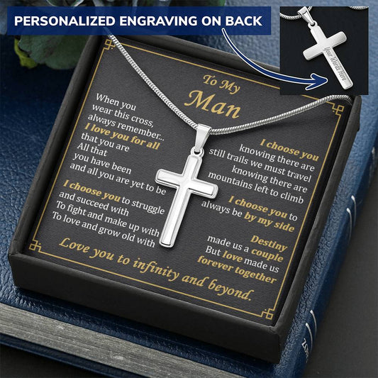 For Your Man - Love Made Us Together - Cross Customize Engraved Cross Necklace