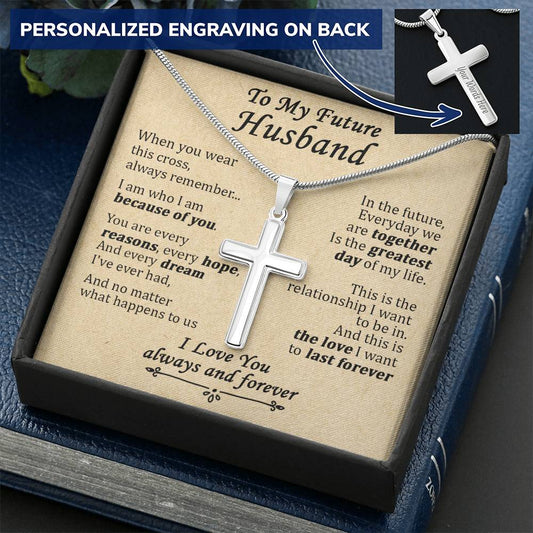 For Future Husband - Greatest Day - Cross Customize Engraved Cross Necklace
