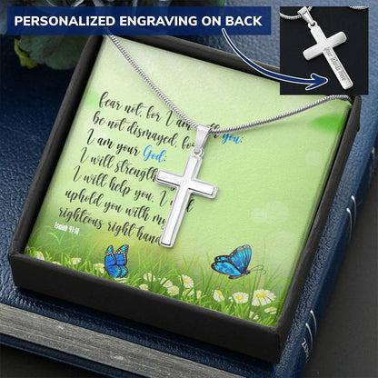Fear Not For I Am With You Customize Engraved Cross Necklace