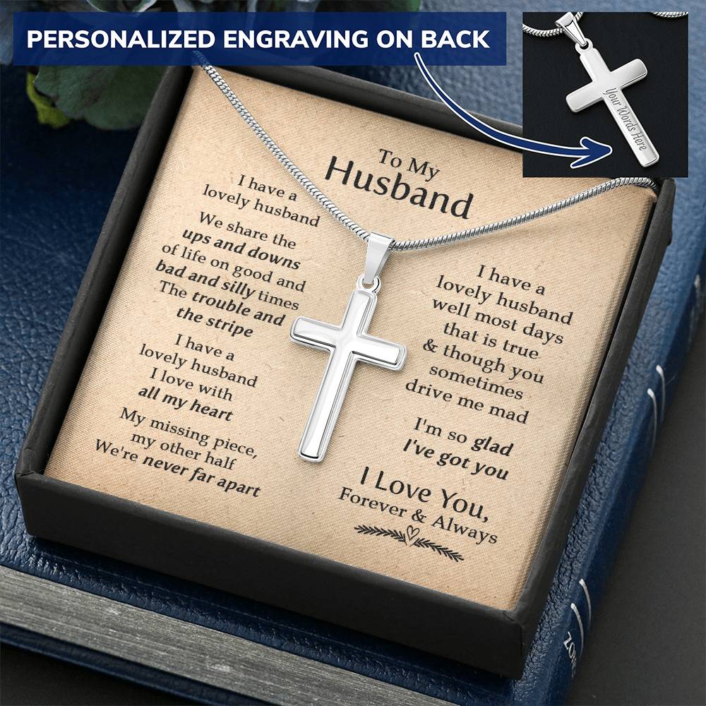 For Husband - I Have A Lovely Husband - Cross Customize Engraved Cross Necklace
