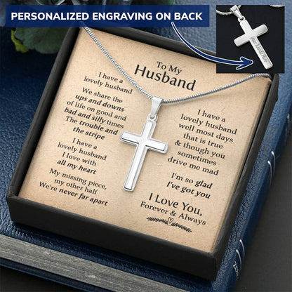 For Husband - I Have A Lovely Husband - Cross Customize Engraved Cross Necklace