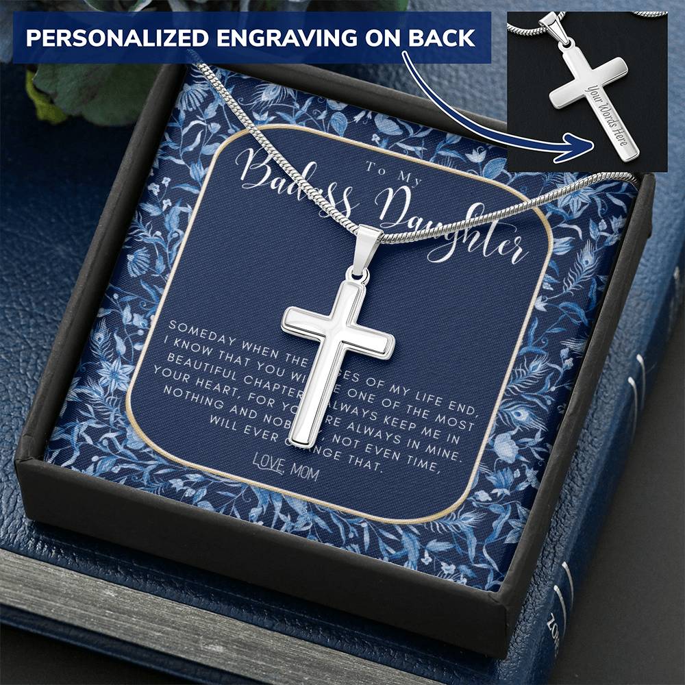Badass Daughter Gift  To My Daughter Necklace From Mom  Grown Up Daughter Gift From Mom Customize Engraved Cross Necklace