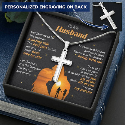 For Husband - My Person - Cross Customize Engraved Cross Necklace