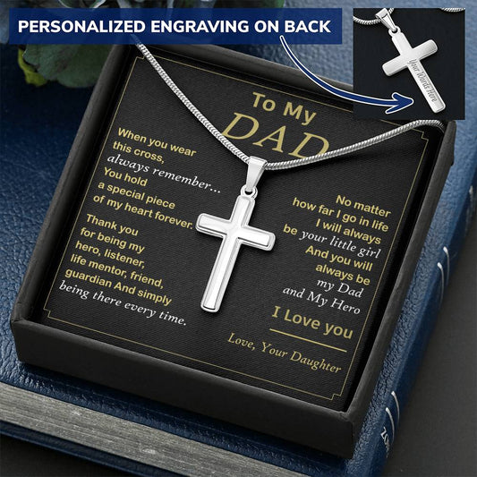 For Dad - Special Piece Of My Heart - Cross Customize Engraved Cross Necklace