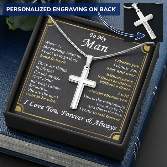 For Your Man - Without Hesitation - Cross Customize Engraved Cross Necklace