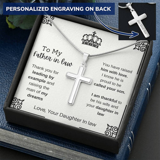 Father In Law 1 Customize Engraved Cross Necklace