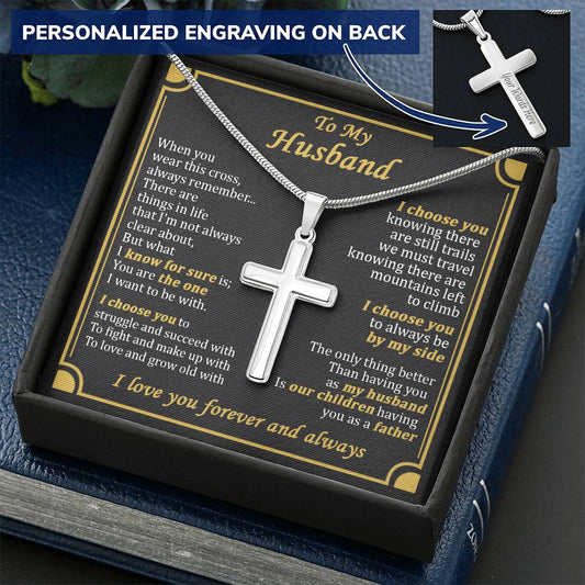 For Husband - Things In Life - Cross Customize Engraved Cross Necklace