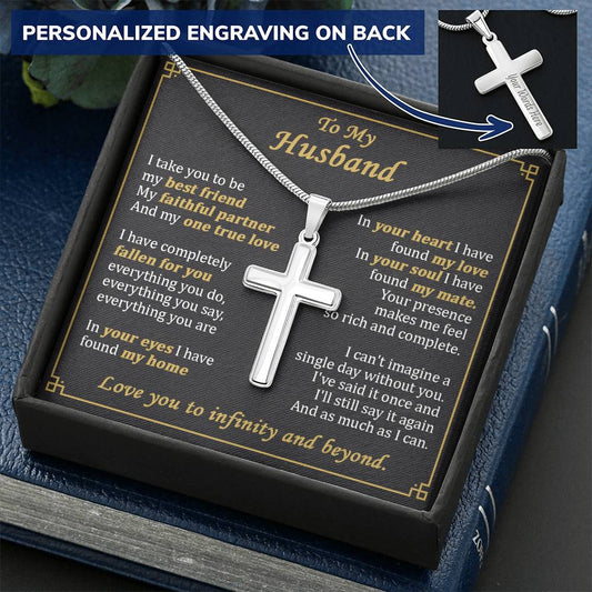 For Husband - Your Eyes - Cross Customize Engraved Cross Necklace