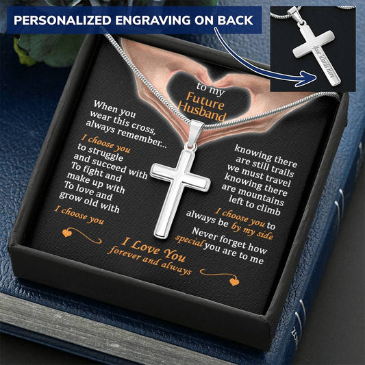For Future Husband - Grow Old With You 2 - Cross Customize Engraved Cross Necklace