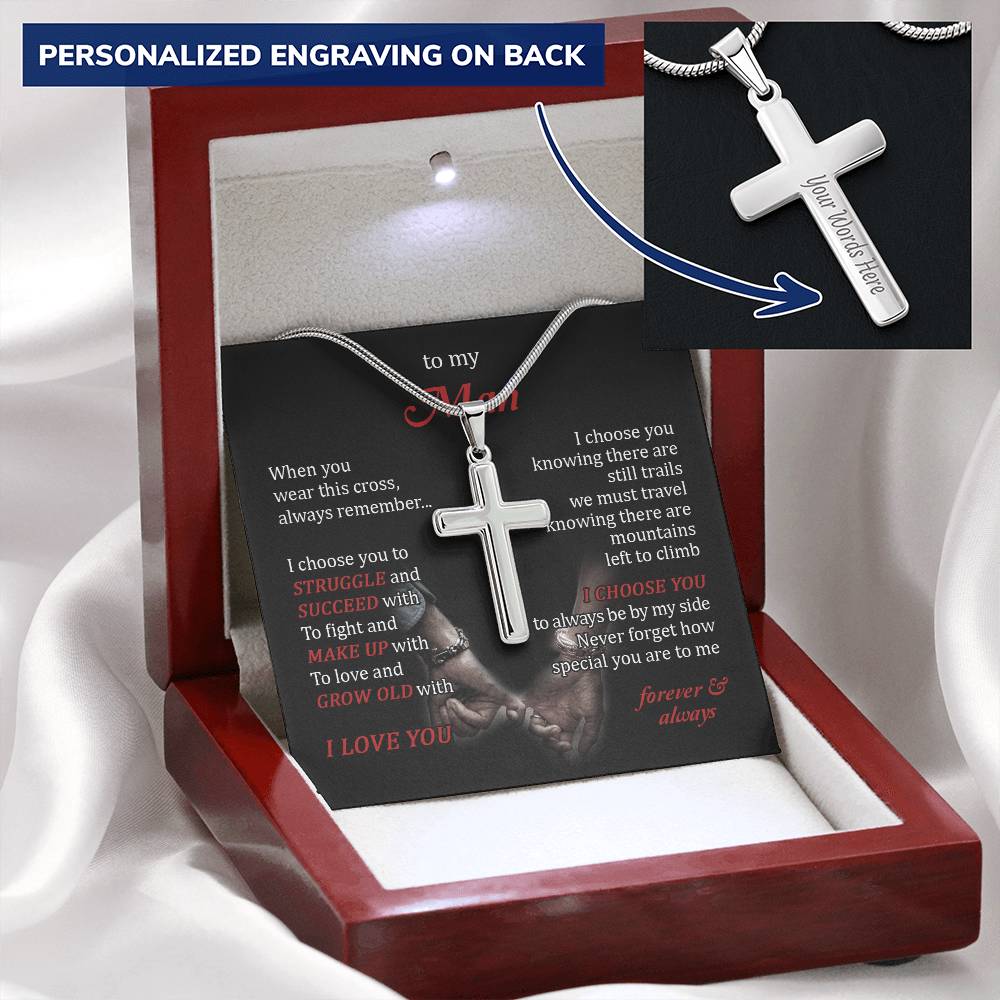 For Your Man - Grow Old With You - Cross Customize Engraved Cross Necklace